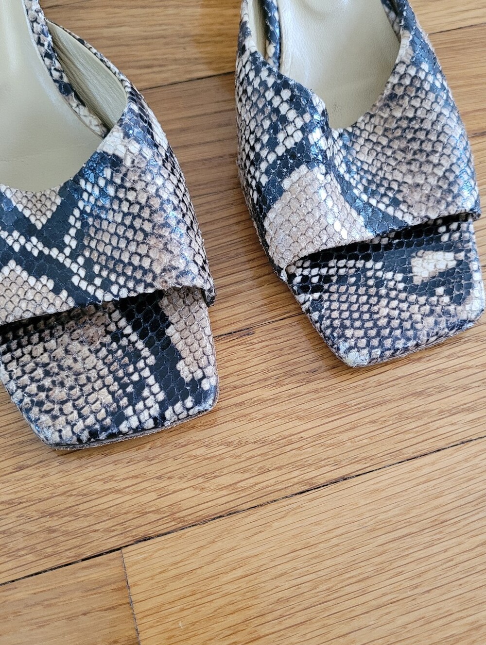 AEYDE SNAKE PRINT LEATHER SQUARE TOE BLOCK HEEL MULES MADE IN ITALY - Picture 3 of 8